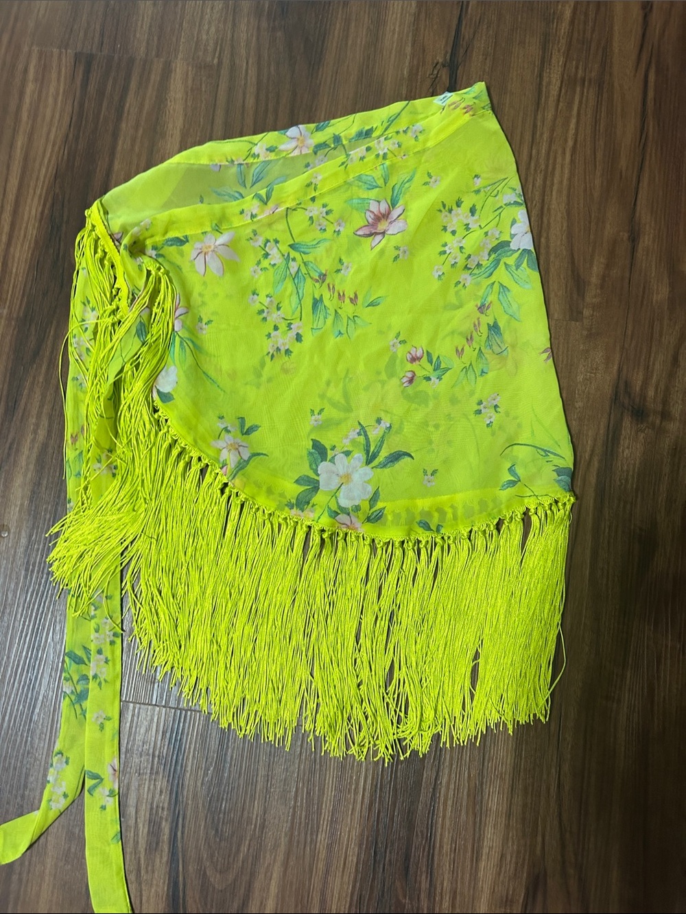 TiniBikini Neon Yellow Floral Fringe Swim Coverup